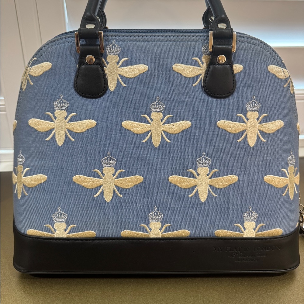 My Flat in London Blue Bag with Gold Crown Queen Bee Motif